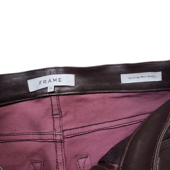 Frame Le Crop Mini Boot 23 Genuine Lamb Leather Mid Rise Pants Dark Brown - Picture 3 of 15